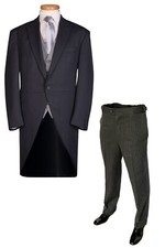 GREY WEDDING TAILCOAT SUIT 2 PIECE ASCOT MORNING WEAR JACKET PINSTRIPE TROUSERS