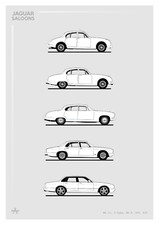 POSTER - JAGUAR SALOON EVOLUTION B+W - (A4 A3 A2 Sizes) Car S-Type, XJ6, Mark 2