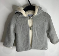 Tartine et Chocolat knit Jacket 18 month VGC unisex grey fleece lined cashmere