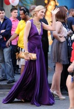 NEW $2995 REEM ACRA ROYAL PURPLE DEEP V SLEEVELESS DRAPED SILK JERSEY GOWN 12