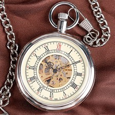 Silver Skeleton Dial Pocket