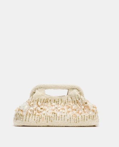 Zara beaded pouch bag ecru - pouch,