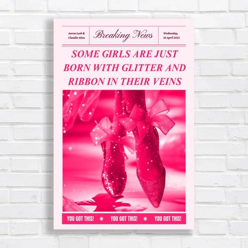 Glitter and ribbon pink canvas - glitter,