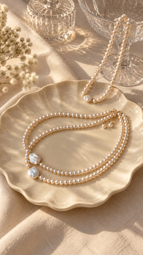 Double strand pearl necklace - double,