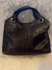 Hidesign chocolate leather medium handbag. topstitch detail. Teal lining VGC 