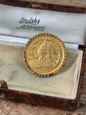 Victorian Half Penny Brooch Gold Painted Pin Queen Victoria 1901 Antique