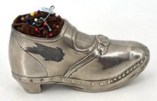 Vintage SILVER PLATED SHOE SHAPED PIN CUSHION 15cm