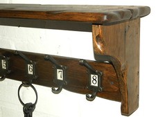 Vintage style School style Coat&Hat Rack with shelf & label frame hooks No 1-10