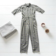 Topshop Grey And Yellow Plaid Half Sleeve Button And Zip Closure Jumpsuit