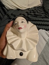 VTG 1980s Modern Ceramic "Pierrot" Bust Figurine - (5 inch/ 13cm.)