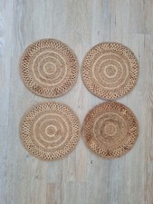 4 x Vintage Wicker Rattan Round Placemats 9"  Table Mats Boho Tiki Natural