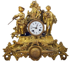ANTIQUE French Mantel Clock Figural Clock Bronze 1860 París Japy