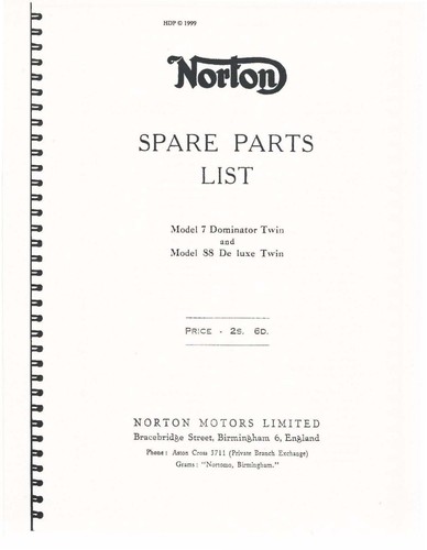 Norton parts manual book - book, 1955
