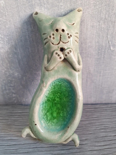 Vintage pottery spoon rest cat - rest,