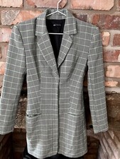 Zara Women Black / White / Green Blazer / Jacket /Dress Check Pattern Size Small