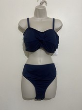New M&S Ladies non wired Bandeau bikini top & high leg  bottom (navy) Size 20
