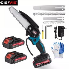 2 Batteries 4/6'' 4000W Mini Cordless Chainsaw Electric One-Hand Saw Wood Cutter