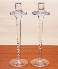 Pair Tall Crystal Glass Candlesticks Spiral Stems Dinner Taper Candle Holders