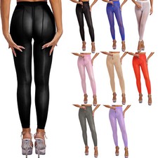Women Shiny Oil Tights Stocking Zipper Crotch Silk Pantyhose Footed Bodystocking