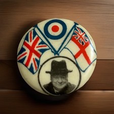 VERY RARE! WW2 Churchill V For Victory-ARMY NAVY RAF Celluloid Tin Button Badge