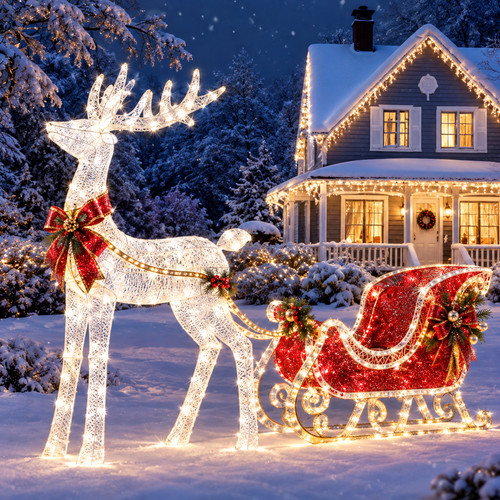 Christmas reindeer sleigh - reindeer,