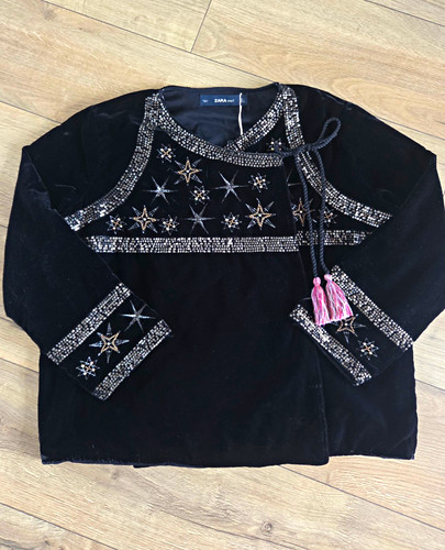 Zara black velvet sequin bead - zara,