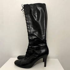 Marks & Spencer Black Tall Side Zip Lace up Detail Heel Boots Gothic Victoriana