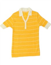 VINTAGE Womens Short Sleeve Polo Neck Jumper Sweater UK 8 Small Yellow MJ04