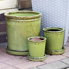 Green glaze ceramic plant pot - green,