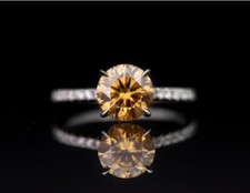 1.00 Ct Champagne Round Cut Moissanite Engagement Ring In 925 Sterling Silver