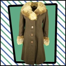 70s Vintage Penny Lane Wool Coat with Fur Trim  UK Size 8 - 10      222 Y
