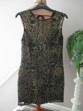 LIPSY BLACK AND GOLD LACE DRESS SIZE 14