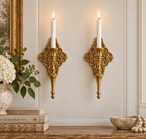 Pair vtg antique gold iron - pair,