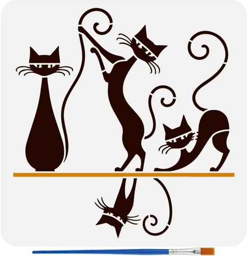 Funny geometric cats stencil - funny,