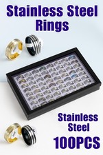 !!!100Pcs Wholesale Jewellery Job Lot, Mens Stainless Steel Rings Bulk Sale!!!