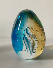 Glass Egg Paperweight Blue And Amber.
