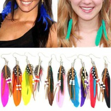 Chic Womens Jewellery Handmade Earrings Goose Feather Dangle Eardrop Hook