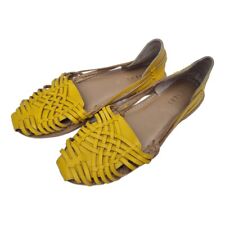 Yellow Braided Woven Mexican Huarache Sandals Leather 5 38 boho Vintage Moccasin