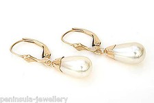 9ct gold pearl leverback - gold,
