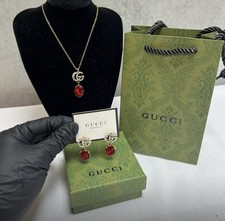 Gucci red crystal and gold necklace and earring set #LuxuryJewellery