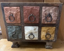 Vintage 6 Drawer Stone Front Apothecary Chest Jewellery Trinket Box