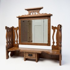 Antique Edwardian Decorative Pine Dresser / Wall Mirror with Drawer