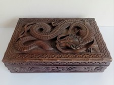 Hardwood Carved Dragon Box. Chinese Carved Wooden Box.  