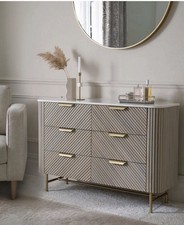 Light Grey Valencia Marble and Mango Wood 6 Drawer Chest