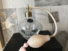 ROUND ETCHED STUART CRYSTAL PERFUME ATOMISER, PINK TASSLE Working Order