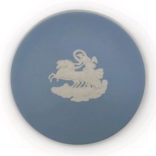 Wedgwood Jasperware Blue Trinket Pin Dish 10.5cm White Horse Chariot KP Vintage