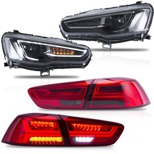VLAND LED Headlights+Smoked& Red Tail Lights For 2008-2020  Lancer Sequential