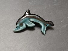 Poole Pottery Dolphin Brooch Vintage Dark Blue Ombre Ceramic 4.7cm x 3.5cm