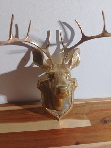 Vintage brass stags head wall - brass,