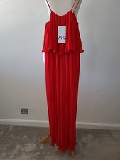 ZARA RED PLEATED PALAZZO CULOTTES WIDE LEG JUMPSUIT SIZE MEDIUM RRP £49.99